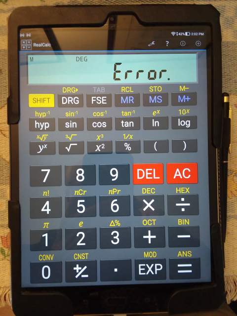 Calculator showing Error